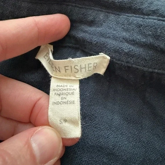Eileen Fisher Cotton Gauze Jumpsuit Womens S Blue Beach Casual Short Sleeve - Picture 4 of 10